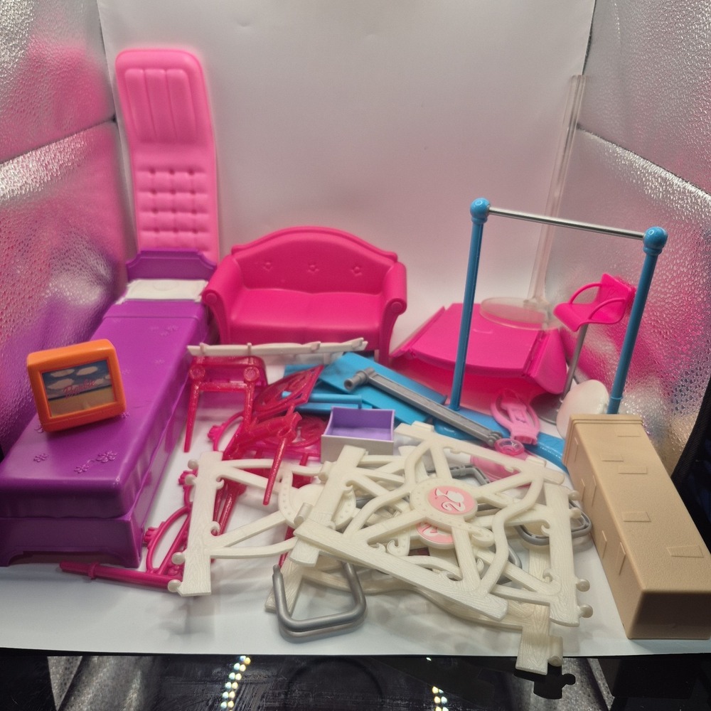 Barbie Assorted Items. Bed, Sofa, Pool Raft, Fence And Other Misc.